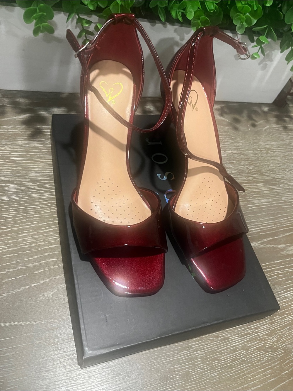 Windsor Burgundy Patent Ankle-Strap Block Heels